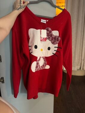 Hello Kitty Red V-Neck Sweater with Plush Bow Detail